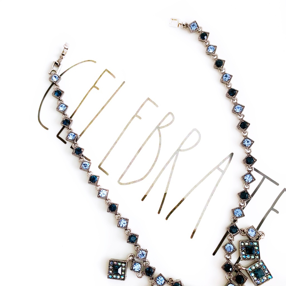 Blue Diamond Shape Rhinestone Necklace - Picture 5 of 7